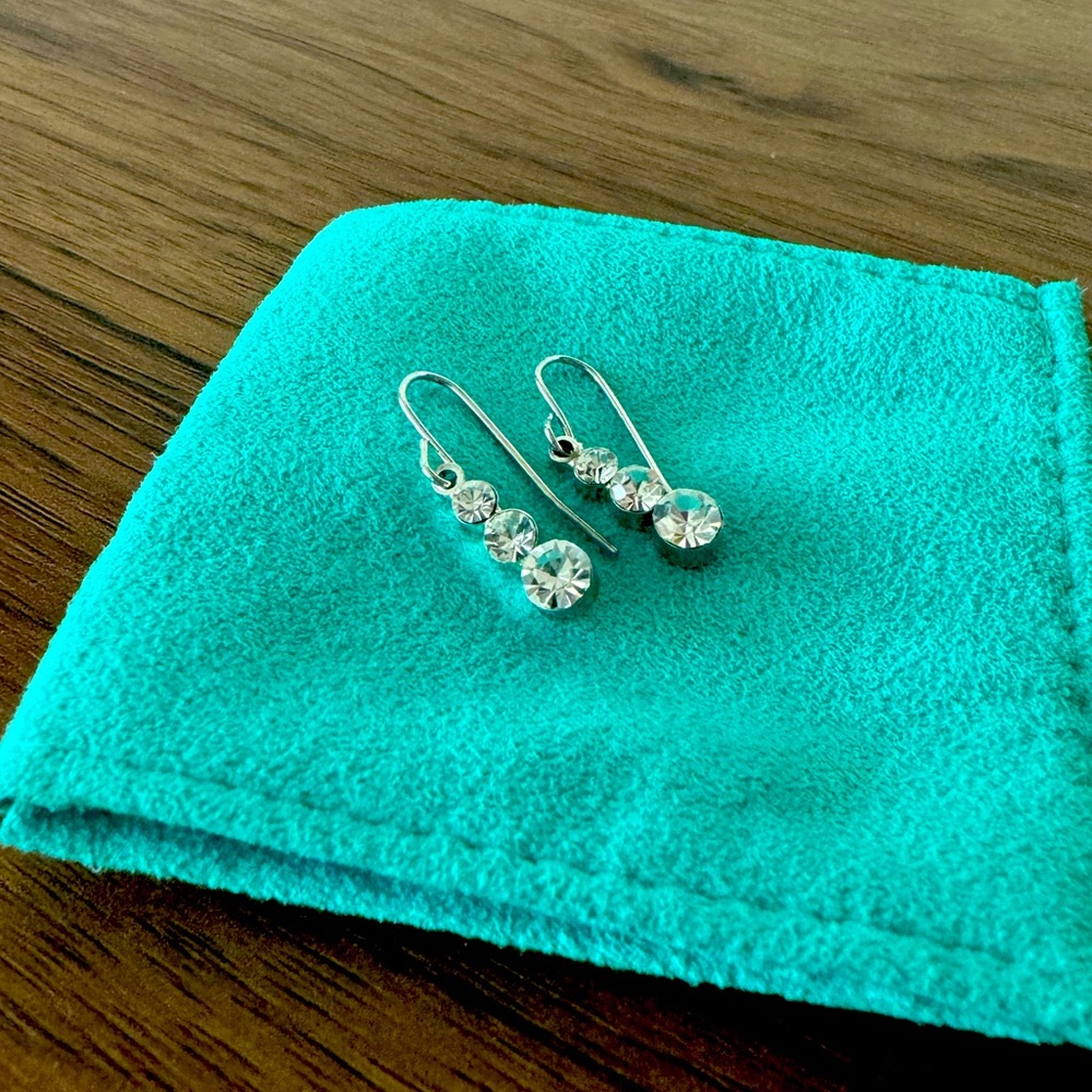 AUTHENTIC 925 Sterling Silver Earrings CZ Cubic Zirconia Dangly Earrings